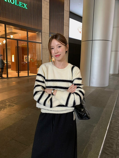 // 立體質感撞色間條圓領NT