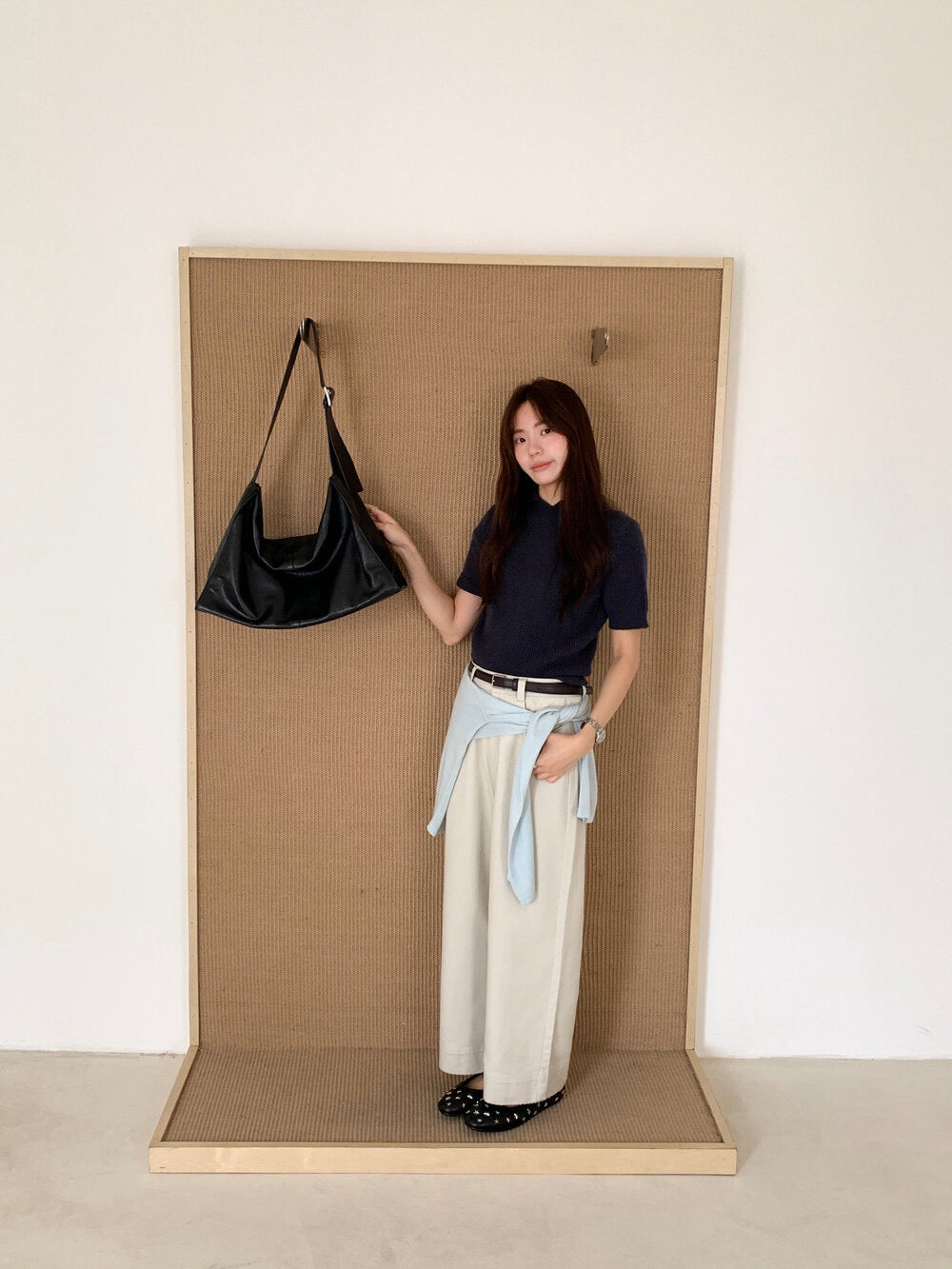 // 褲型超好簡約花邊直腳九分褲