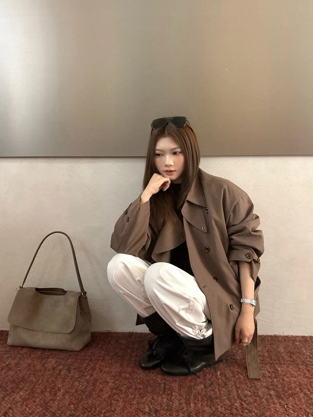 J52 / 帥氣可立領連腰帶修腰trench coat