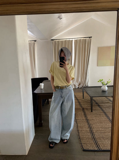 👖 慵懶洗水直闊褲牛仔褲(連腰帶)