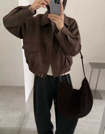 // 經典翻領設計麂皮絨夾棉外套