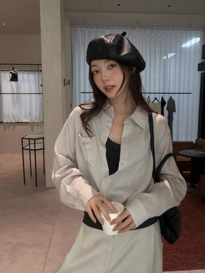 B76 / 特別口袋壓褶衣擺直縫線恤衫