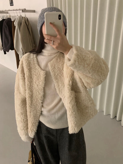 // 高級感口袋質感毛毛外套