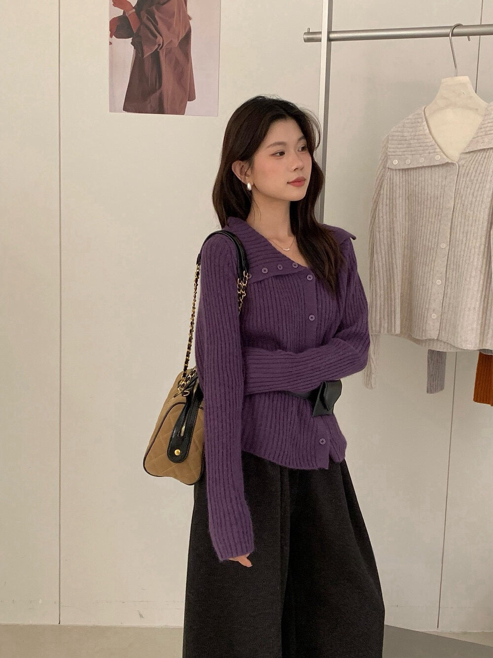 // 設計感大翻領側排扣NT