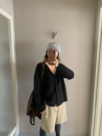 // 12色超美色系V領排扣羊絨紗CD