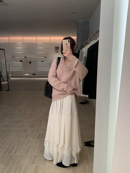 // 慵懶感滿滿V領針織毛衣