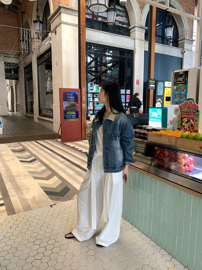 🥤 壓褶質感連腰帶闊腳褲