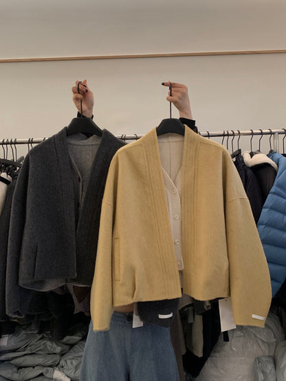 // 100%羊毛設計感假兩件手工外套