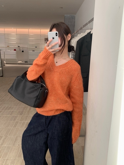 // 慵懶感滿滿V領針織毛衣