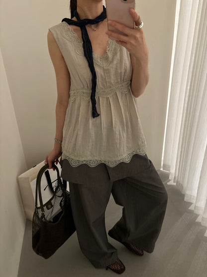 // 精緻lace邊前後V領背心