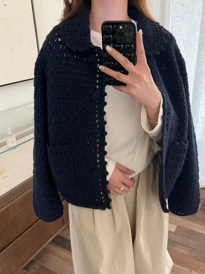 // 重工手工鈎花包扣口袋翻領CD