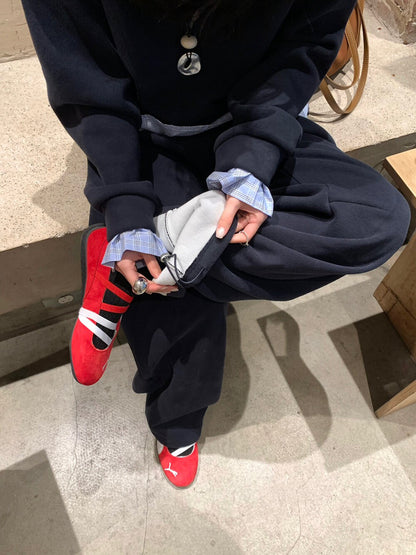 // 超韓拼接袖衛衣+褲頭拼接連針織裙簾褲套裝