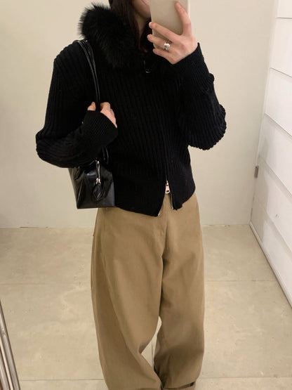 // 復古感毛毛領拉鍊CD