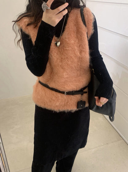 // 圈圈羊毛拉絨疊穿背心