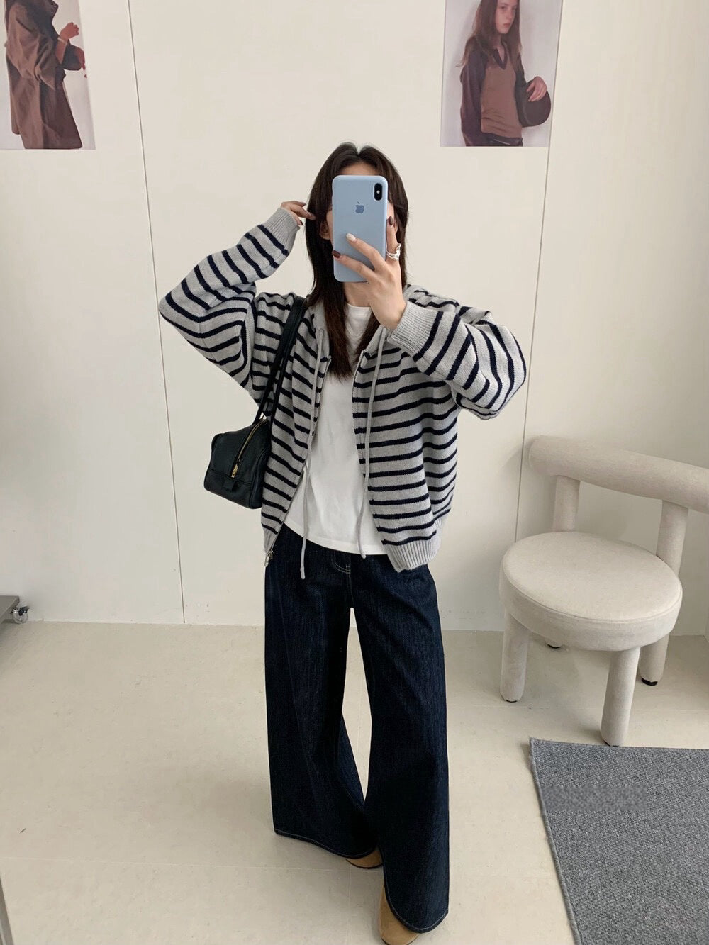 // 鬆弛感上下拉鍊連帽間條CD