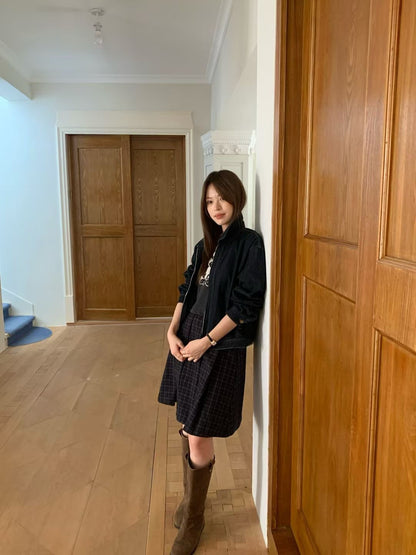 (現貨) // 簡約cutting翻領拉鍊牛仔外套