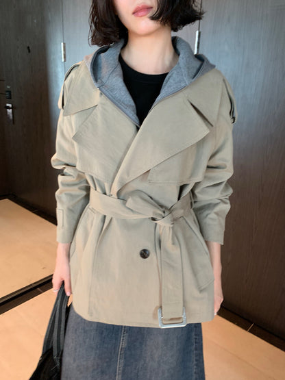 (部分現貨) // 可拆卸連帽衛衣拼接孖襟trench coat