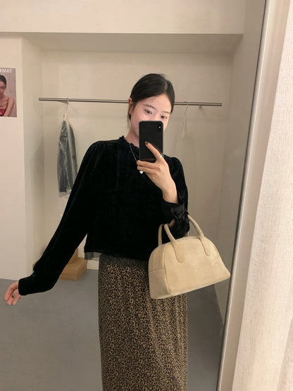 // 氣質絲絨花邊領後綁帶拼lace腳BL