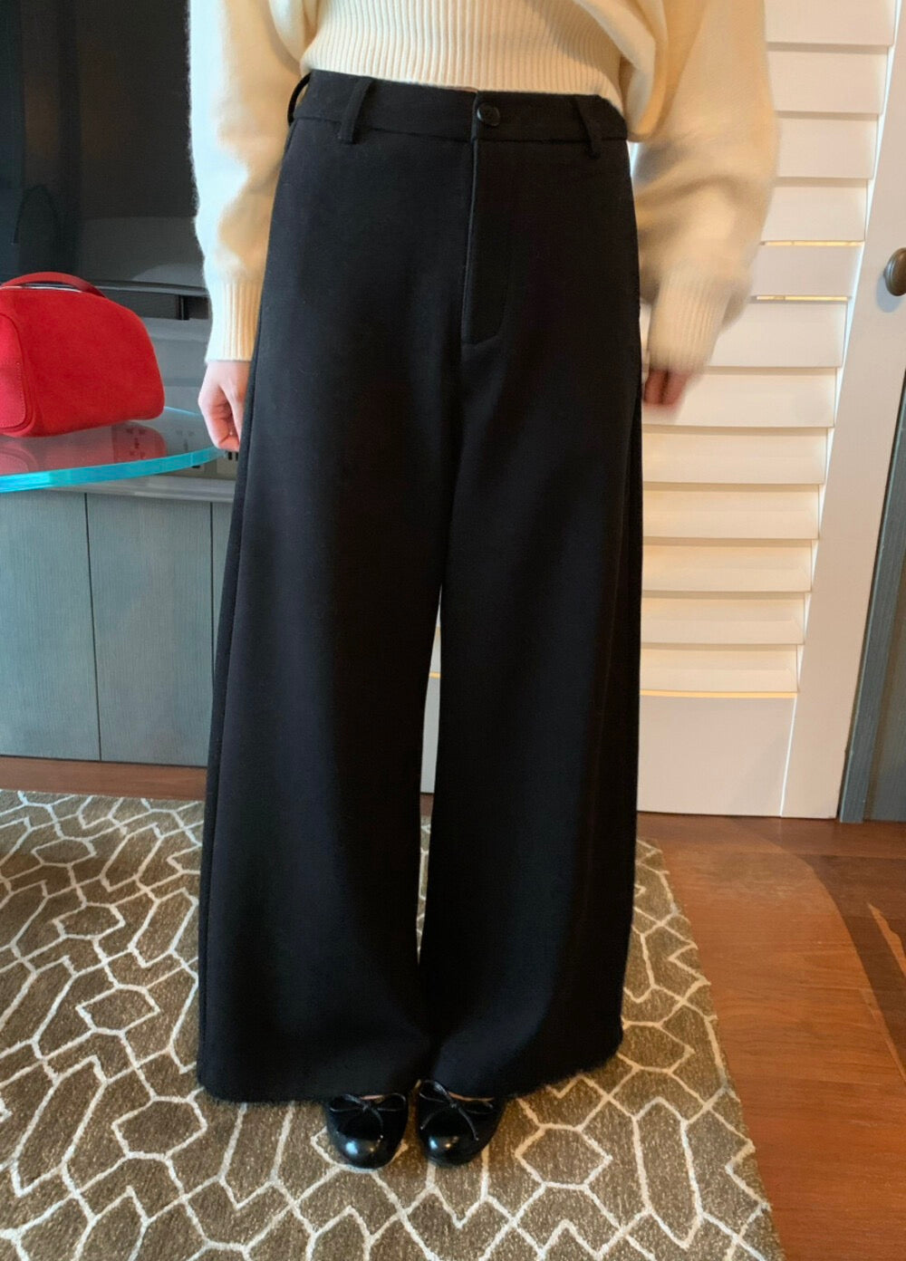 // 褲型超美的簡約加絨毛呢褲