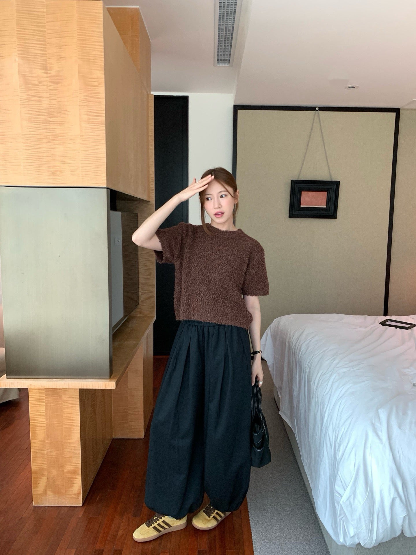 // 粗針織感肌理感5%羊毛短袖NT