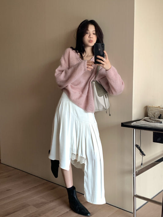 // 超美不規則拼接lace中裙