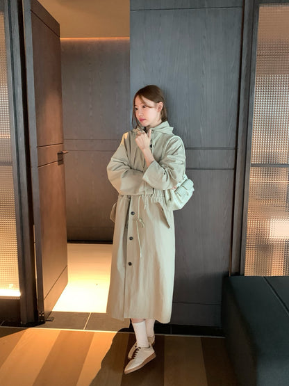 // 可束腰帥氣連帽長外套