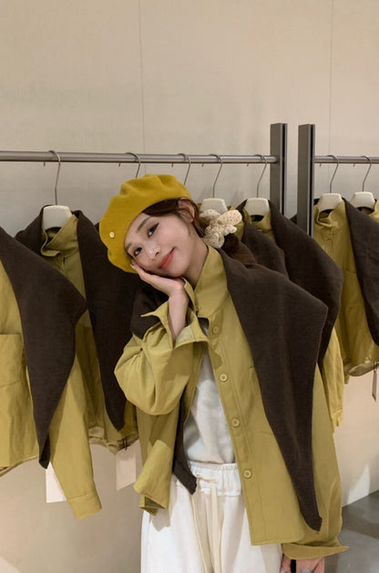 // 立領設計超軟彷皮外套(連披肩)