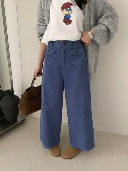 // 小口袋設計微闊腳燈芯絨褲