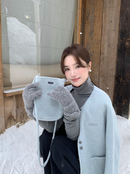 // 100%羊毛弧邊口袋特別鈕扣手工外套(連袋仔)