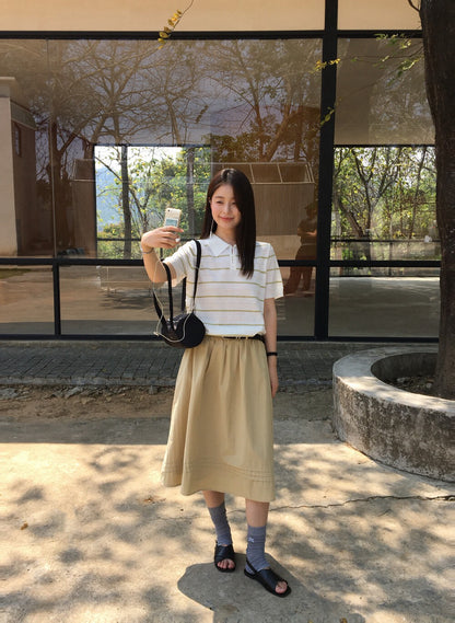 // 壓褶details裙腳五分傘裙(連腰帶)