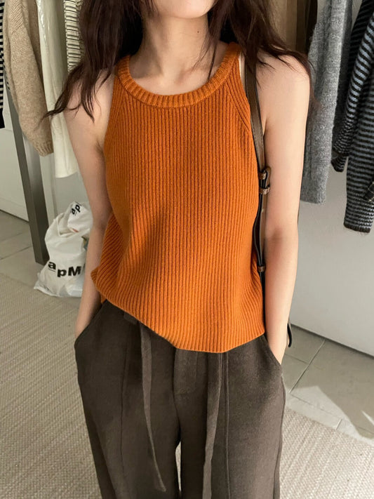 // 顯瘦掛頸入膊針織背心