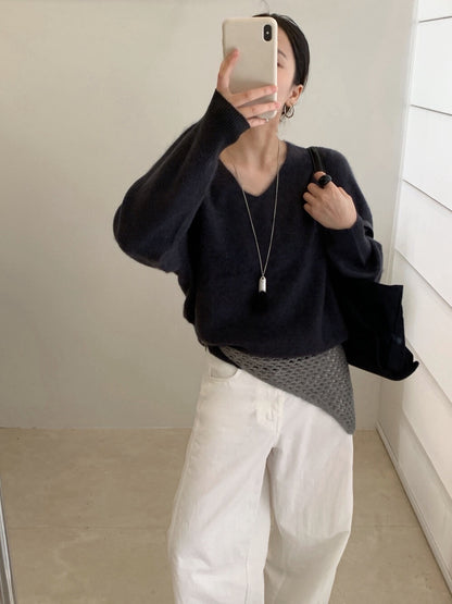 // 15色親膚羊毛拉絨工藝高級感V領NT