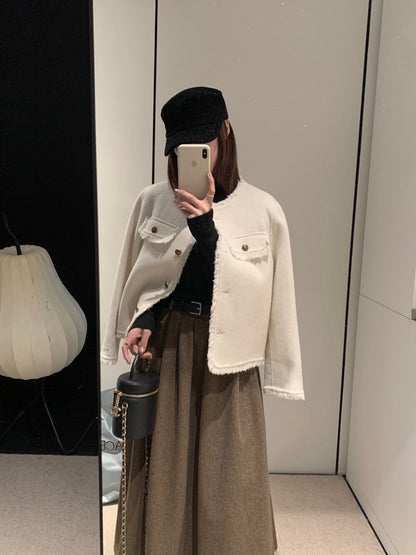 回饋價！// 氣質流蘇邊小香風100%羊毛雙面手工外套