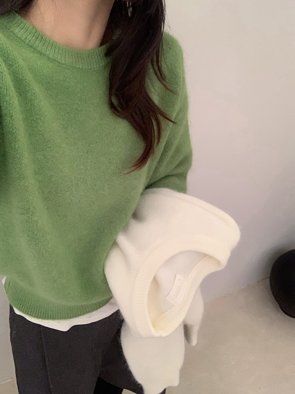 // 軟糯超美色系混兔毛圓領毛衣