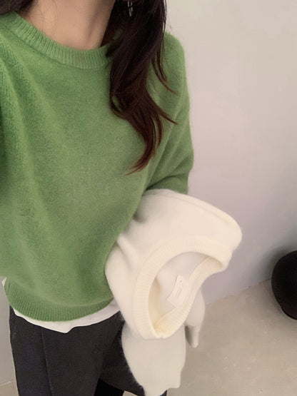 // 軟糯超美色系混兔毛圓領毛衣