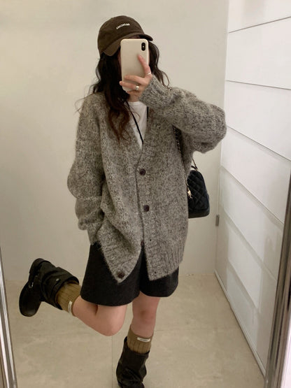 // 花線混色感慵懶寬鬆款中長CD