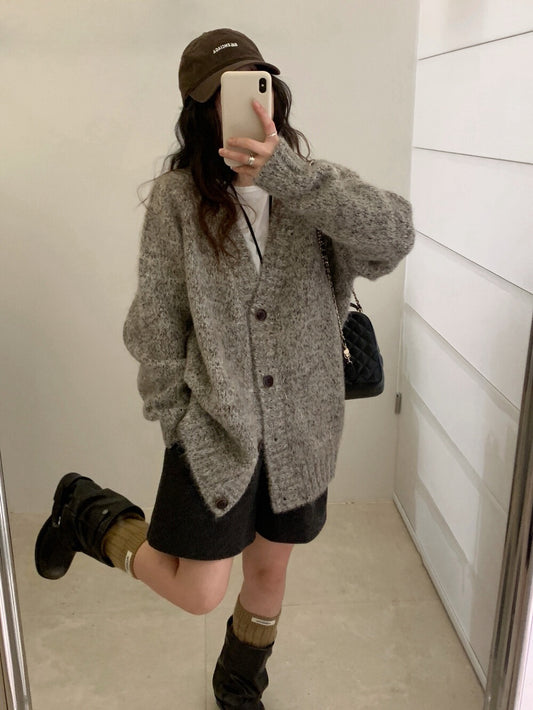 // 花線混色感慵懶寬鬆款中長CD