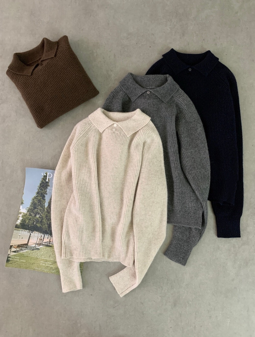 // 50%綿羊毛鈕扣翻領直紋NT