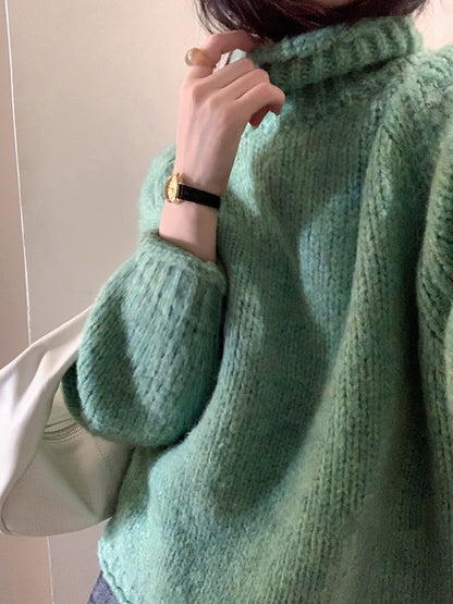 // 12%alpaca顏色超美的軟糯粗棒針卷邊高領毛衣