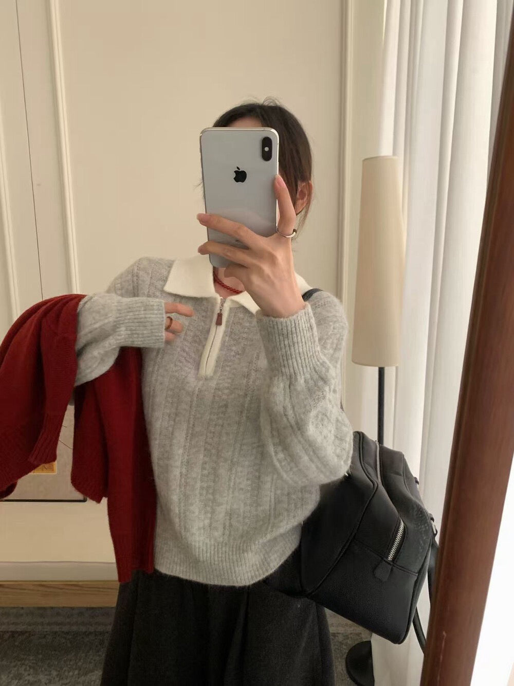 // 50%羊毛+10%兔絨軟糯撞色拉鍊polo NT