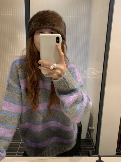 // 10%羊毛復古配色間條毛衣