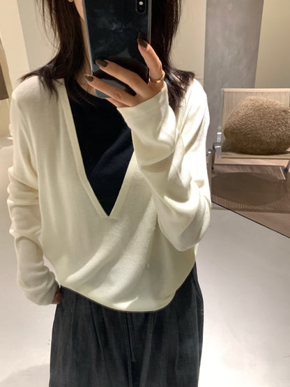 // 深V領假兩件針織上衣