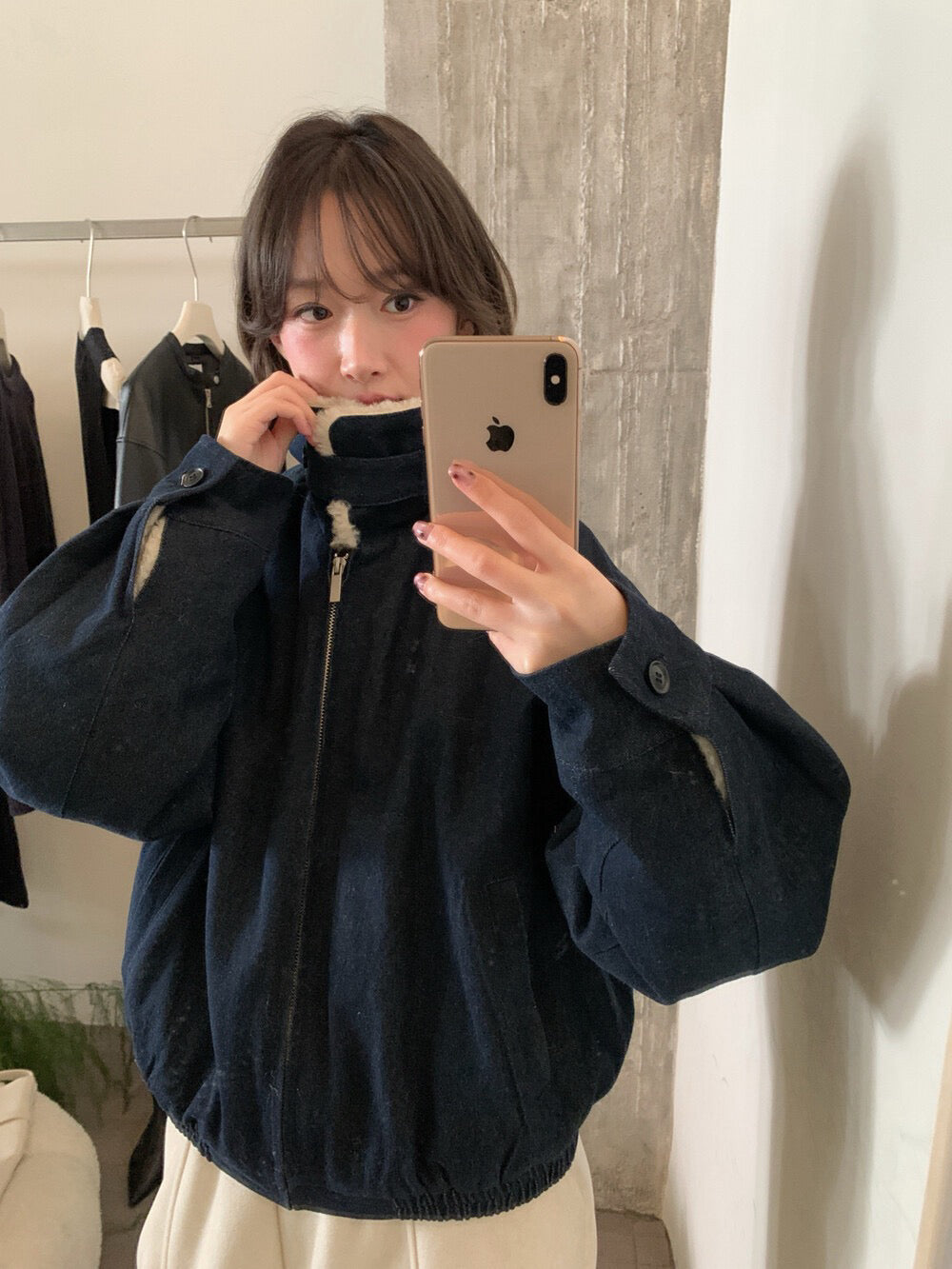 // 復古感翻領羊羔毛牛仔棉外套