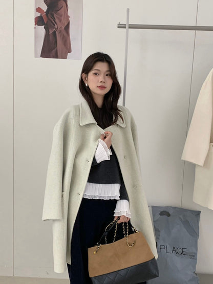 // 100%羊毛經典雙排扣手工雙面外套