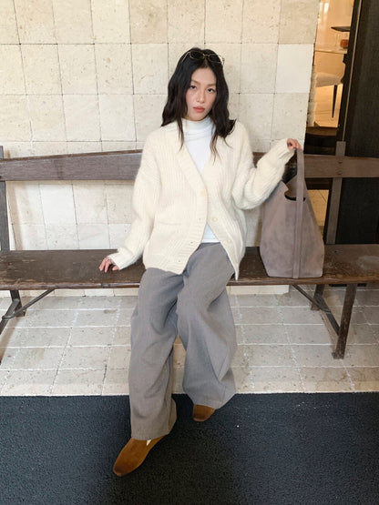 // 8%wool深v粗織邊口袋中長CD