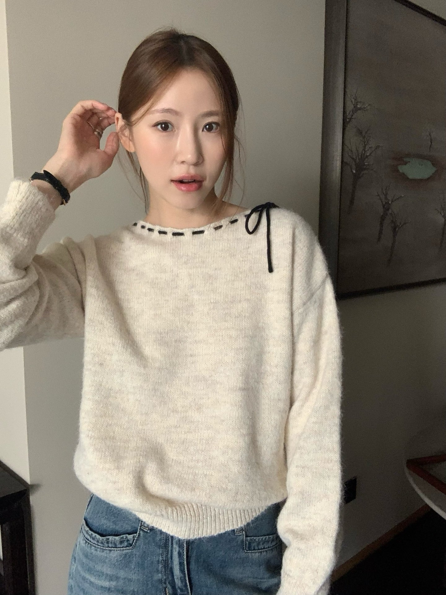 // 精緻撞色穿繩蝴蝶結毛絨感NT