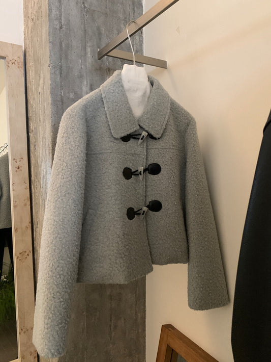 // 圈圈絨翻領正肩牛角鈕夾棉外套