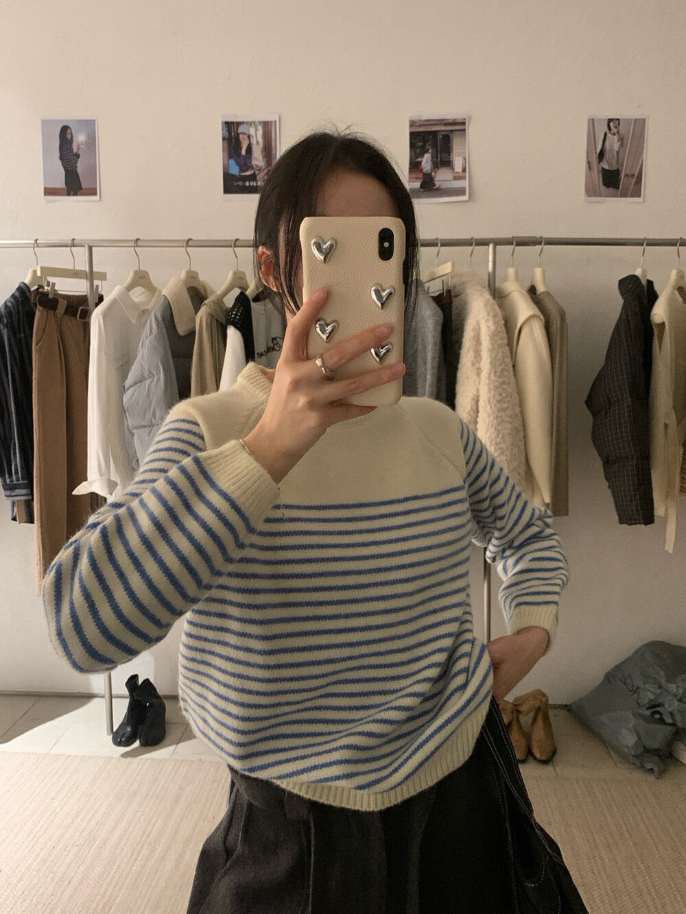 // 簡約圓領間條圓領毛衣