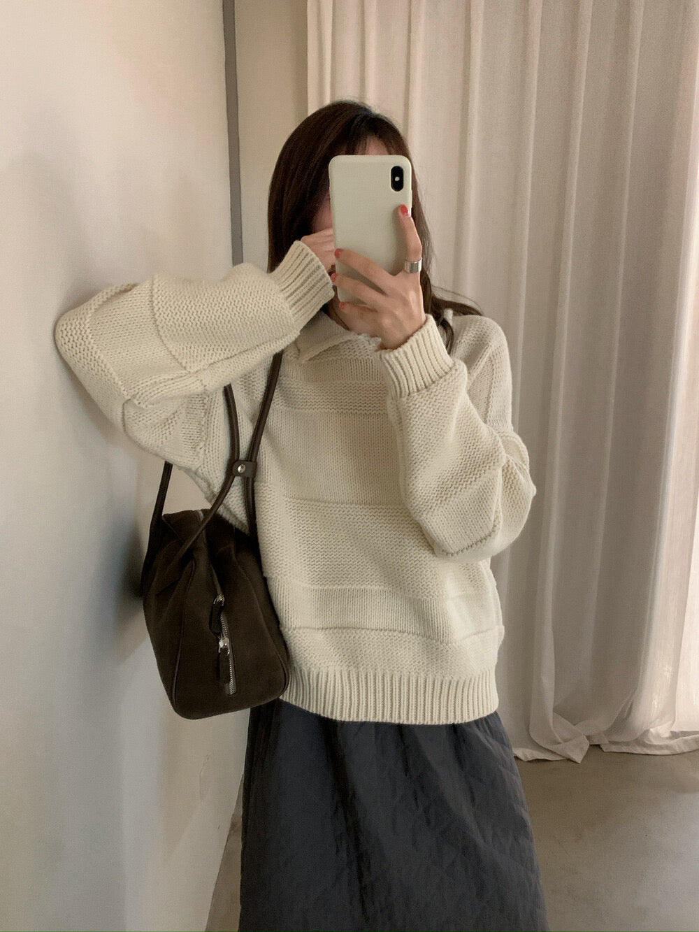 // 超美織紋翻領套頭毛衣