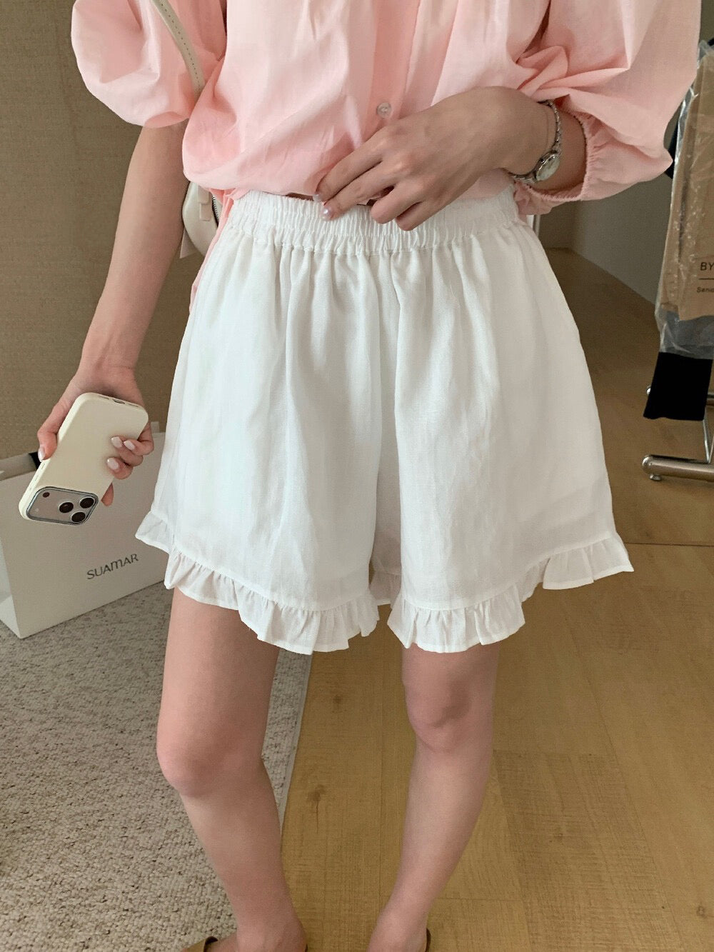 // 超舒服麻質花邊腳短褲